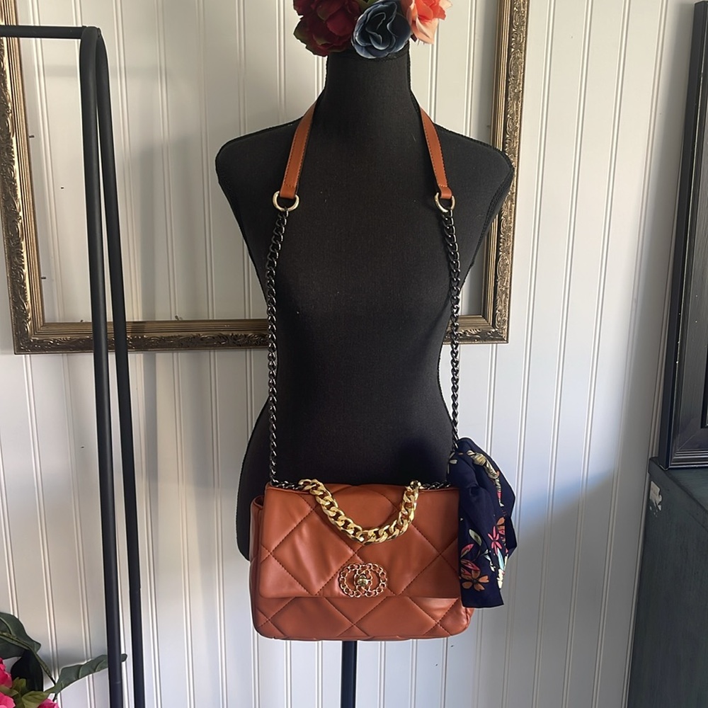 Vegan Leather Cognac quilted Crossbody